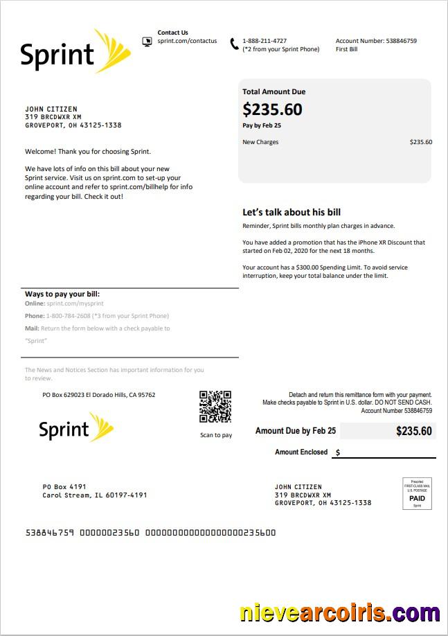 USA Sprint T-Mobile utility bill